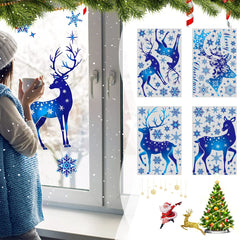 Christmas Window Clings Ornament Snowflake Sticker Glass Window Decoration Sticker Christmas Blue Snowflake Elk Wall Sticker