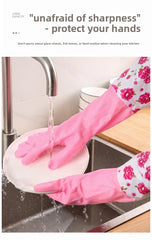 Winter Fleece-Lined Long Waterproof Gloves for Dishwashing and Household Cleaning