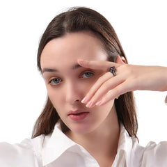 Fashion Couple Rings - Romantic Women Heart Blue Rhinestones Zircon Ring & Men Stainless Steel Celtic Dragon Ring - Wedding Jewelry