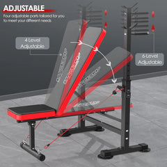 6-in-1 Adjustable Weight Bench Set with Squat Rack, Leg Developer, and Preacher Curl - 600lbs Capacity