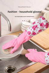 Winter Fleece-Lined Long Waterproof Gloves for Dishwashing and Household Cleaning