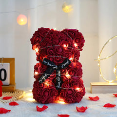 25cm Artificial Rose Flower Teddy Bear with Gift Box - Romantic Keepsake Gift for Valentine's Day, Girlfriend, & Mom