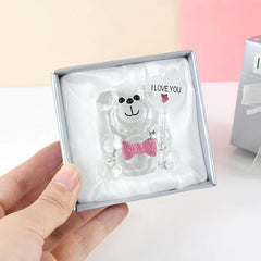 Crystal Bear Glass Rose Ornament | Eternal Artificial Flower Figurine Gift for Valentine's Day, Wedding & Christmas Decor