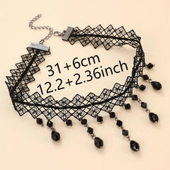 Gothic Dark Lace Choker Necklace - Trend Artificial Crystal Bead Tassel Pendant Clavicle Necklace Women's Y2K Party Stage Jewelry