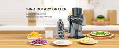 3-in-1 Rotary Cheese Vegetable Grater Nut Grinder Manual Kitchen Slicer with Clear Container for Peanut Food Prep