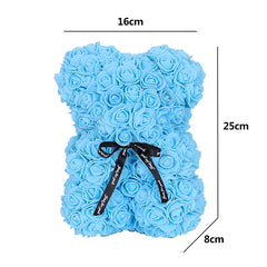25cm Artificial Rose Flower Teddy Bear with Gift Box - Romantic Keepsake Gift for Valentine's Day, Girlfriend, & Mom