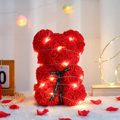 25cm Artificial Rose Flower Teddy Bear with Gift Box - Romantic Keepsake Gift for Valentine's Day, Girlfriend, & Mom