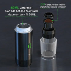 Wireless Electric Portable Espresso Coffee Machine for Car, Home, Camping - 3-in-1 Capsule and Powder Travel Coffee Maker