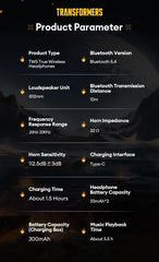 TRANSFORMERS TF-T11 Bumblebee Earphones Bluetooth Wireless Long Endurance Noise Reduction Headphones Music Sport Gaming Earbuds