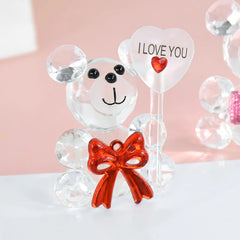 Crystal Bear Glass Rose Ornament | Eternal Artificial Flower Figurine Gift for Valentine's Day, Wedding & Christmas Decor