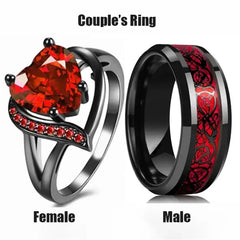 Fashion Couple Rings - Romantic Women Heart Blue Rhinestones Zircon Ring & Men Stainless Steel Celtic Dragon Ring - Wedding Jewelry