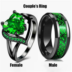 Fashion Couple Rings - Romantic Women Heart Blue Rhinestones Zircon Ring & Men Stainless Steel Celtic Dragon Ring - Wedding Jewelry