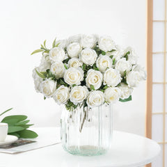 10-Head Silk Artificial Rose Flower Bundle | Premium Faux White Roses for Wedding, Vase, & Home Decor