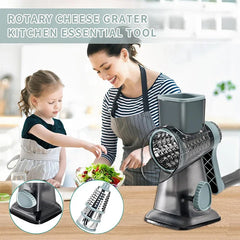 3-in-1 Rotary Cheese Vegetable Grater Nut Grinder Manual Kitchen Slicer with Clear Container for Peanut Food Prep