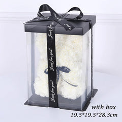 25cm Artificial Rose Flower Teddy Bear with Gift Box - Romantic Keepsake Gift for Valentine's Day, Girlfriend, & Mom
