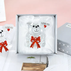 Crystal Bear Glass Rose Ornament | Eternal Artificial Flower Figurine Gift for Valentine's Day, Wedding & Christmas Decor