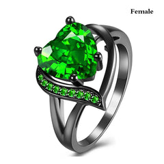 Fashion Couple Rings - Romantic Women Heart Blue Rhinestones Zircon Ring & Men Stainless Steel Celtic Dragon Ring - Wedding Jewelry