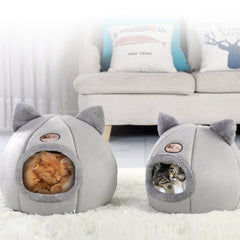 Cozy Cat Bed with Ears – Warm, Soft & Washable for All Cat Sizes.