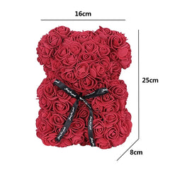 25cm Artificial Rose Flower Teddy Bear with Gift Box - Romantic Keepsake Gift for Valentine's Day, Girlfriend, & Mom