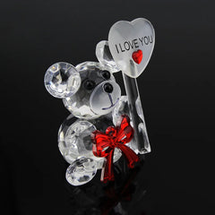 Crystal Bear Glass Rose Ornament | Eternal Artificial Flower Figurine Gift for Valentine's Day, Wedding & Christmas Decor