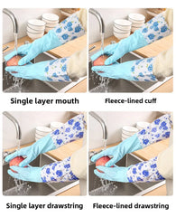 Winter Fleece-Lined Long Waterproof Gloves for Dishwashing and Household Cleaning