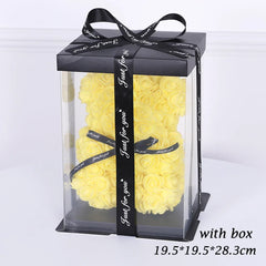 25cm Artificial Rose Flower Teddy Bear with Gift Box - Romantic Keepsake Gift for Valentine's Day, Girlfriend, & Mom