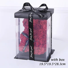 25cm Artificial Rose Flower Teddy Bear with Gift Box - Romantic Keepsake Gift for Valentine's Day, Girlfriend, & Mom