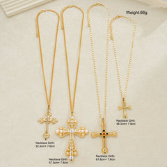 4pcs Fashion Punk Cross Pendant Necklace Set for Women - Vintage Artificial Crystals Exaggerated Multi-Layer Necklaces New Jewelry