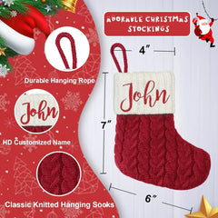 Mini Custom Christmas Stockings with Names Red Personalized Knitted Christmas Stockings for Kids Family Xmas Stocking for Decor