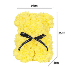 25cm Artificial Rose Flower Teddy Bear with Gift Box - Romantic Keepsake Gift for Valentine's Day, Girlfriend, & Mom
