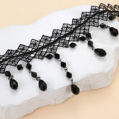 Gothic Dark Lace Choker Necklace - Trend Artificial Crystal Bead Tassel Pendant Clavicle Necklace Women's Y2K Party Stage Jewelry