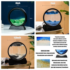 3D Moving Sand Art Picture: Round Glass Deep Sea Sandscape Hourglass for Home & Office Decor