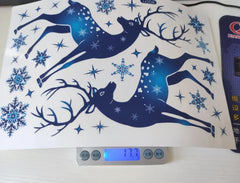 Christmas Window Clings Ornament Snowflake Sticker Glass Window Decoration Sticker Christmas Blue Snowflake Elk Wall Sticker