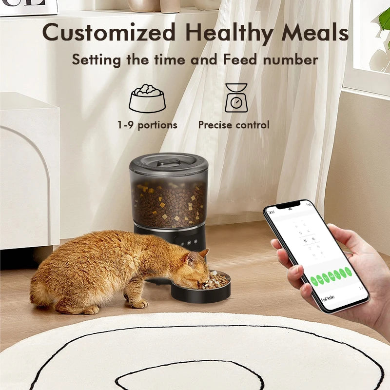 NPET 4L Automatic Smart Pet Feeder for Cats and Dogs - Multiple Pets Compatible with Stainless Steel Bowl, Customizable Healthy Food Portions (1-9)