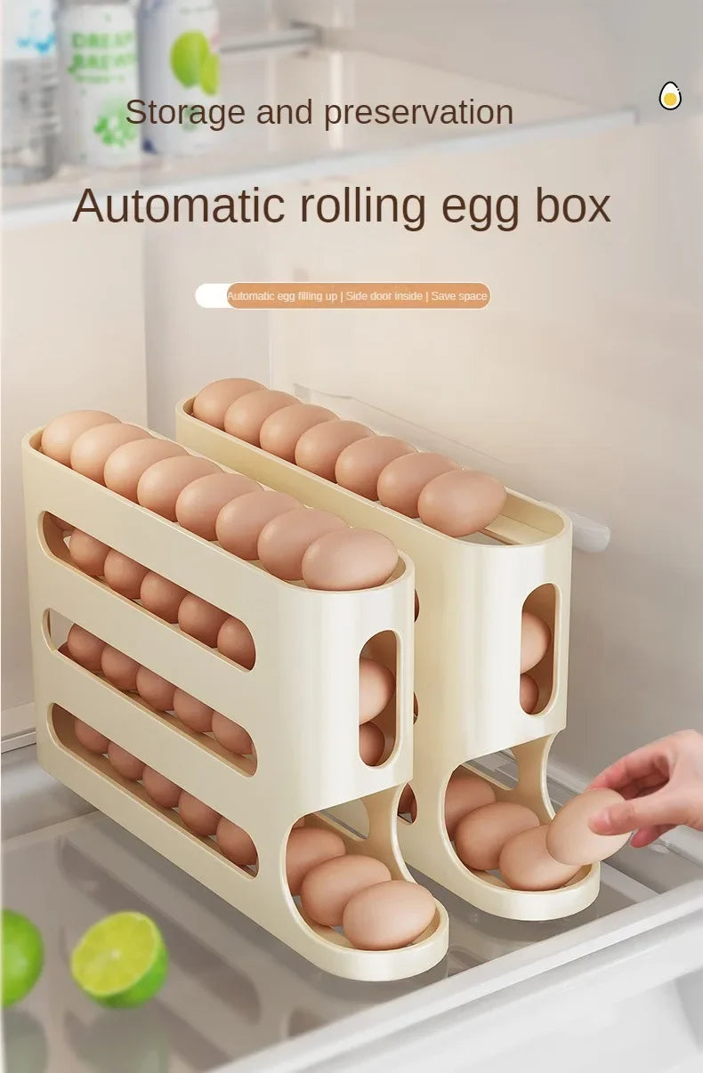 SEO Title: 2–4 Layer Slide Egg Storage Box – Ladder-Style, Large Capacity, Auto-Rolling for Refrigerator Door