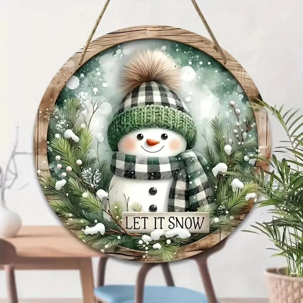 Charming Snowman Circular Wooden Sign Suitable for Home Living Room Door Decoration - Ideal Choice for Christmas and Winter
