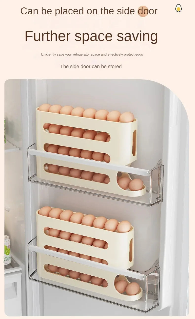 SEO Title: 2–4 Layer Slide Egg Storage Box – Ladder-Style, Large Capacity, Auto-Rolling for Refrigerator Door