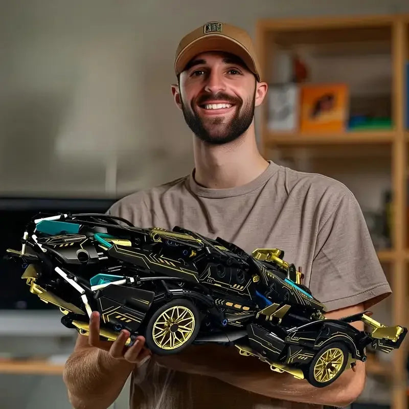 1690-Piece Green Racing Building Block Set – ABS Manual Assembly Toy for Home & Office Display