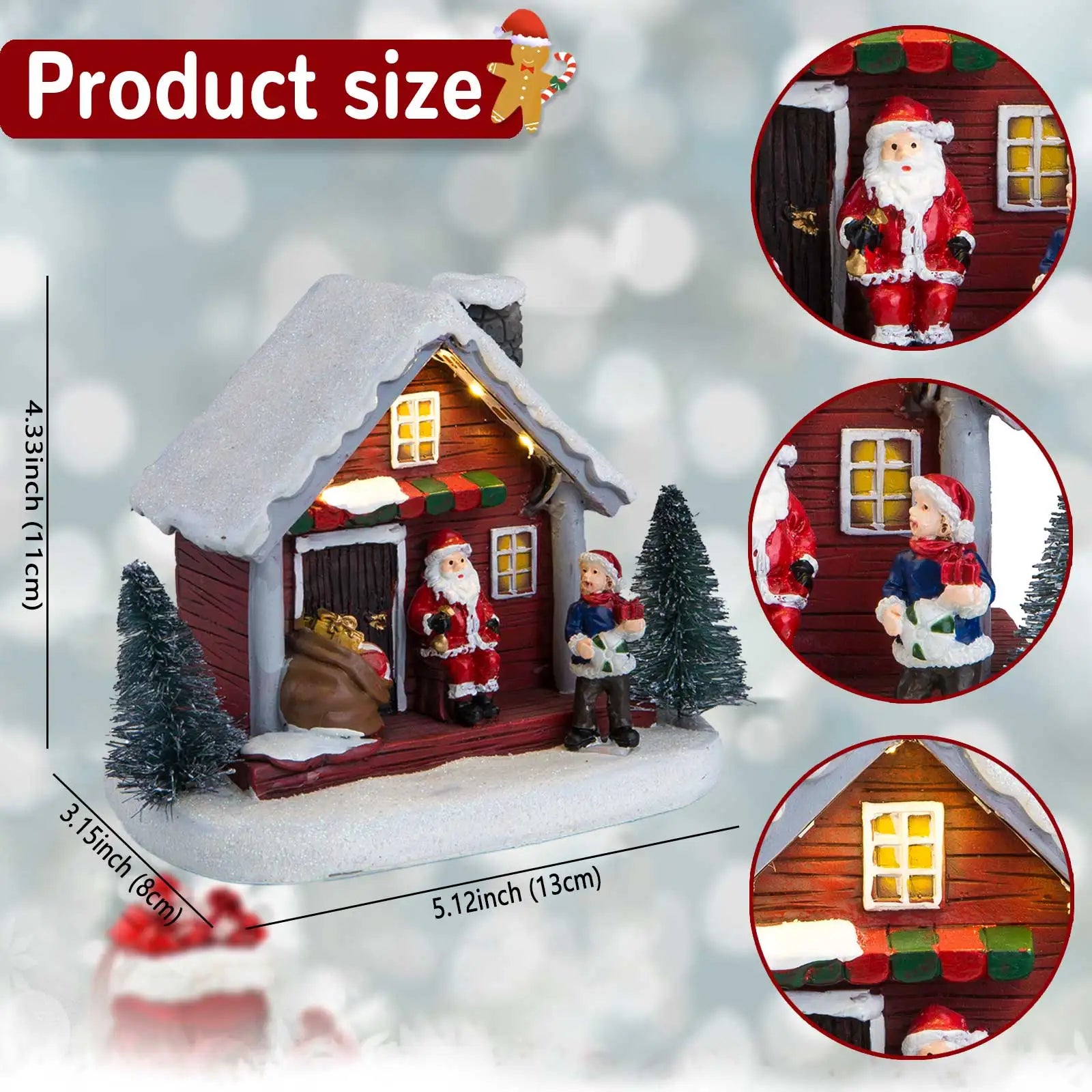 Winter Snow Christmas Village Building Santa Village Houses Decoration Figurines Light Up Home Holiday Tabletop Ornament Gifts