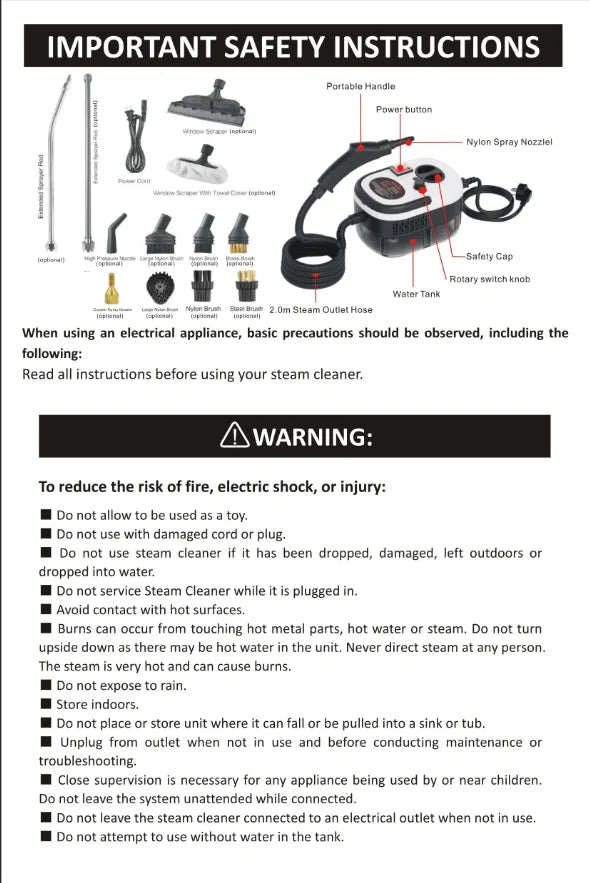 2500W High and Temperature Handheld Steam Cleaner - Multi-Purpose Steam Cleaning Machine for Air Conditioners, Kitchen Hoods, Cars, Floors, and More