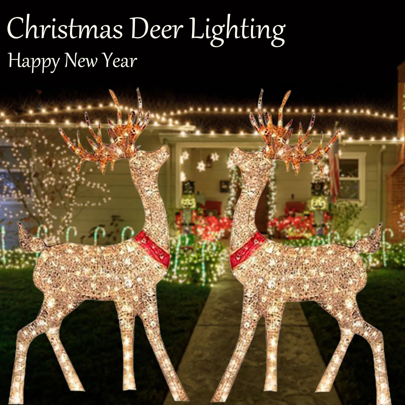 Lighted Christmas Deer Sleigh Outdoor Yard Decoration Winter Decoration for Front Yards