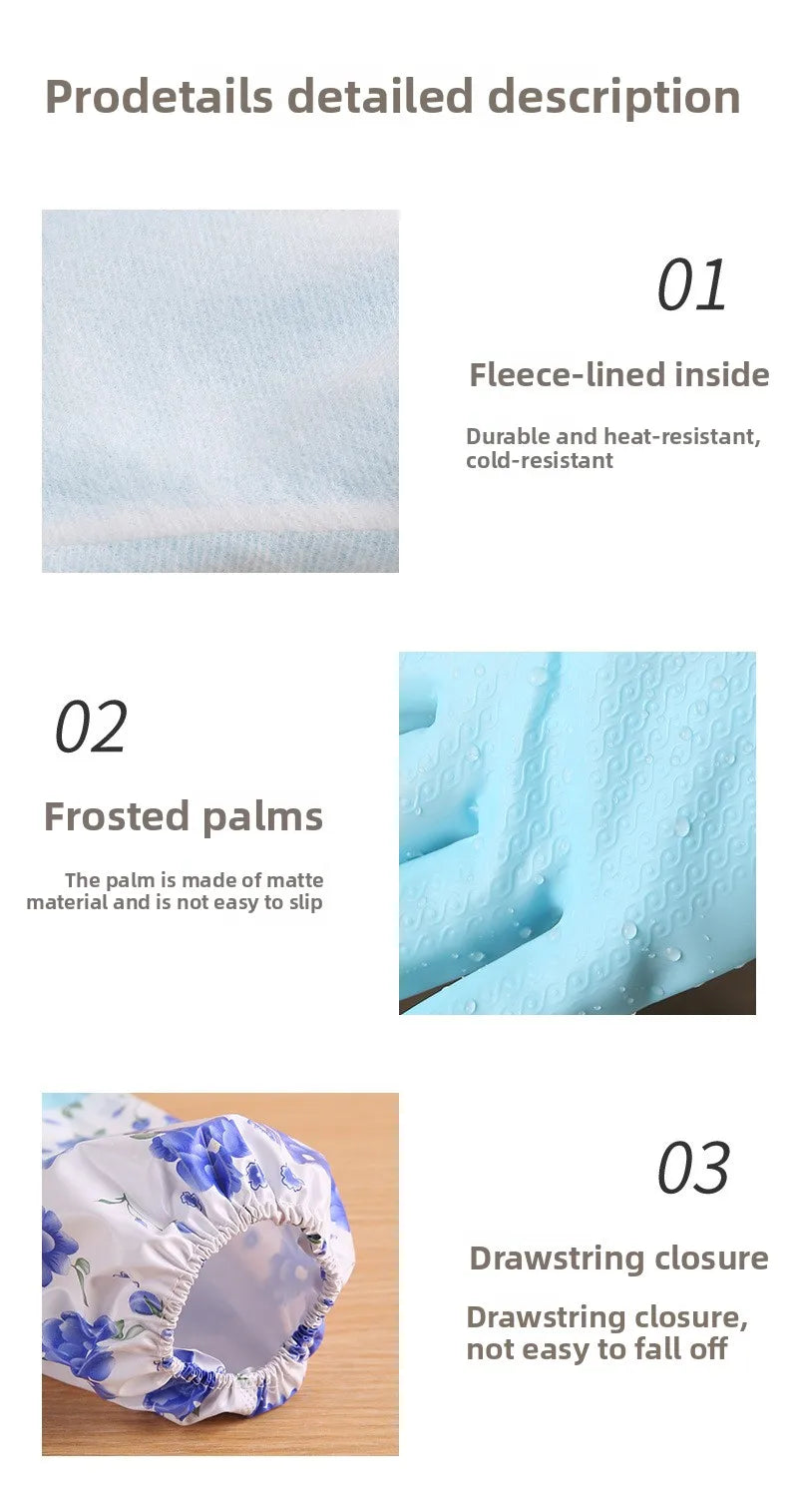 Winter Fleece-Lined Long Waterproof Gloves for Dishwashing and Household Cleaning