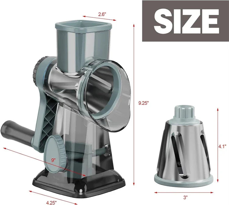 3-in-1 Rotary Cheese Vegetable Grater Nut Grinder Manual Kitchen Slicer with Clear Container for Peanut Food Prep