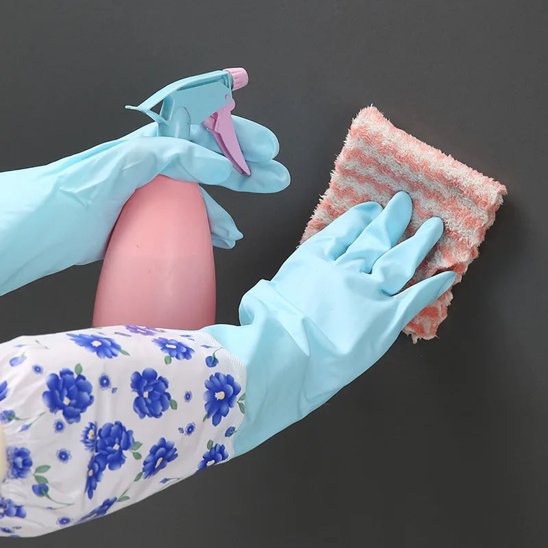 Winter Fleece-Lined Long Waterproof Gloves for Dishwashing and Household Cleaning