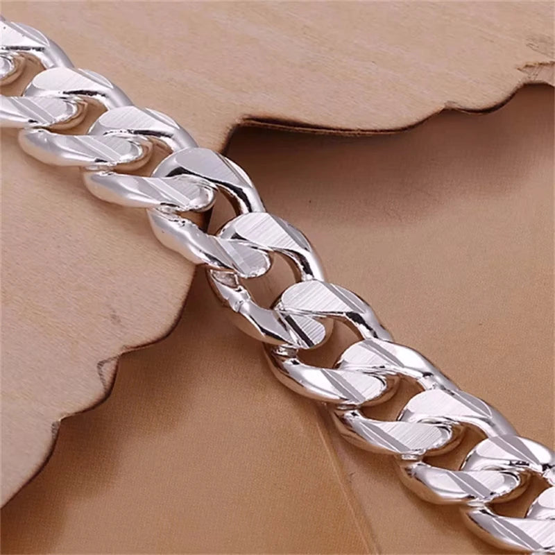 New High-End Women's Men's Fine 925 Sterling Silver Bracelet - Fashion Jewelry Gift Men's 10mm Square Beautiful Gem