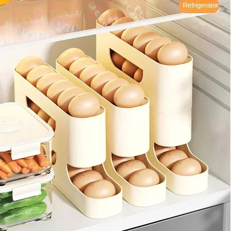 SEO Title: 2–4 Layer Slide Egg Storage Box – Ladder-Style, Large Capacity, Auto-Rolling for Refrigerator Door