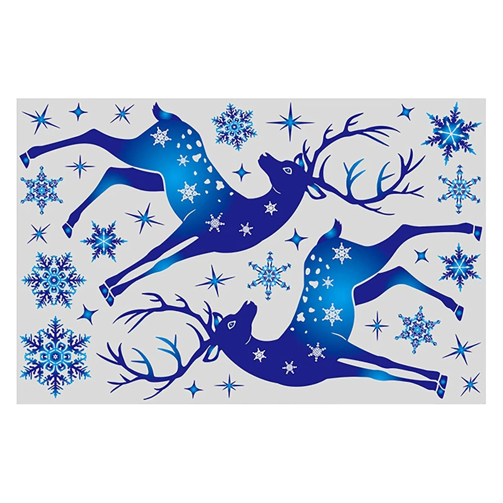 Christmas Window Clings Ornament Snowflake Sticker Glass Window Decoration Sticker Christmas Blue Snowflake Elk Wall Sticker