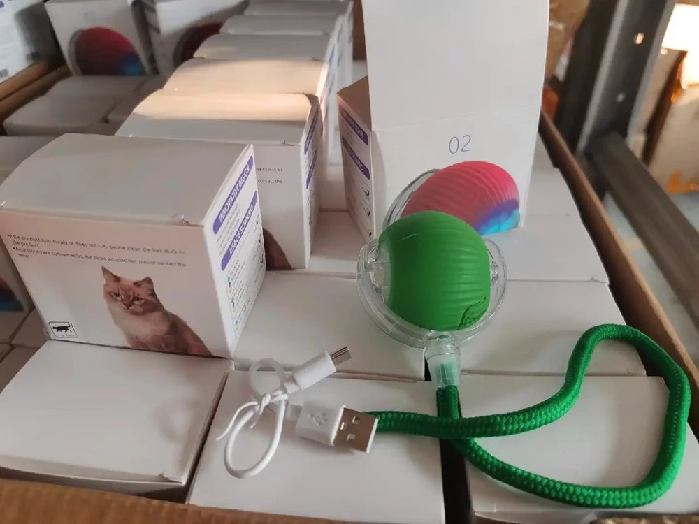 Smart USB Rolling Cat Ball – Rechargeable Interactive Toy with Tail Light & 4 Modes