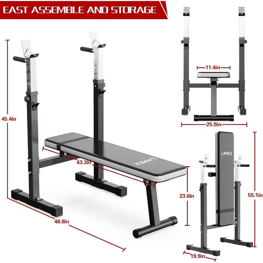 Adjustable Weight Bench Press with Squat Rack Folding Multi-Function Dip Station for Full Body Workout Home Gym Strength