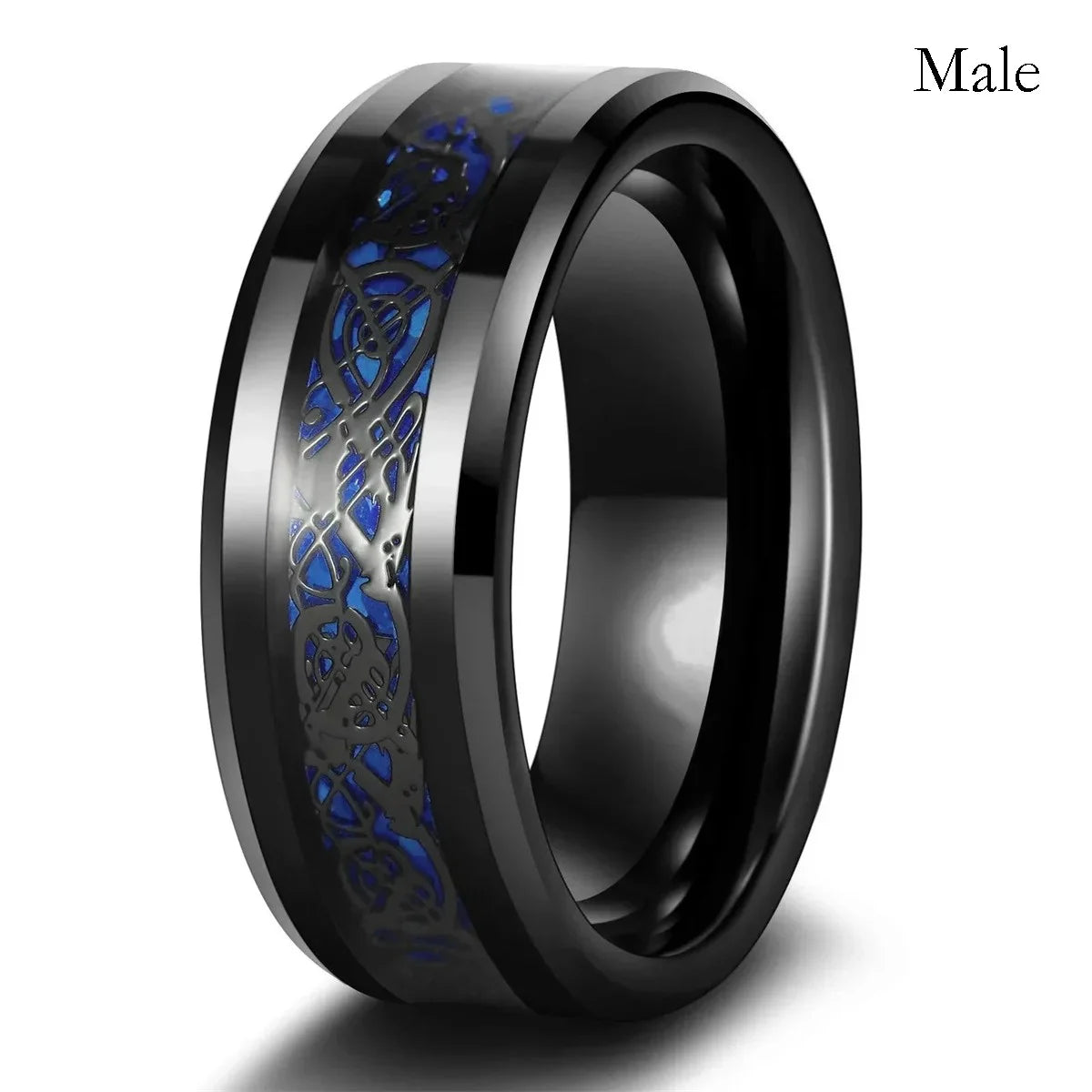 Fashion Couple Rings - Romantic Women Heart Blue Rhinestones Zircon Ring & Men Stainless Steel Celtic Dragon Ring - Wedding Jewelry